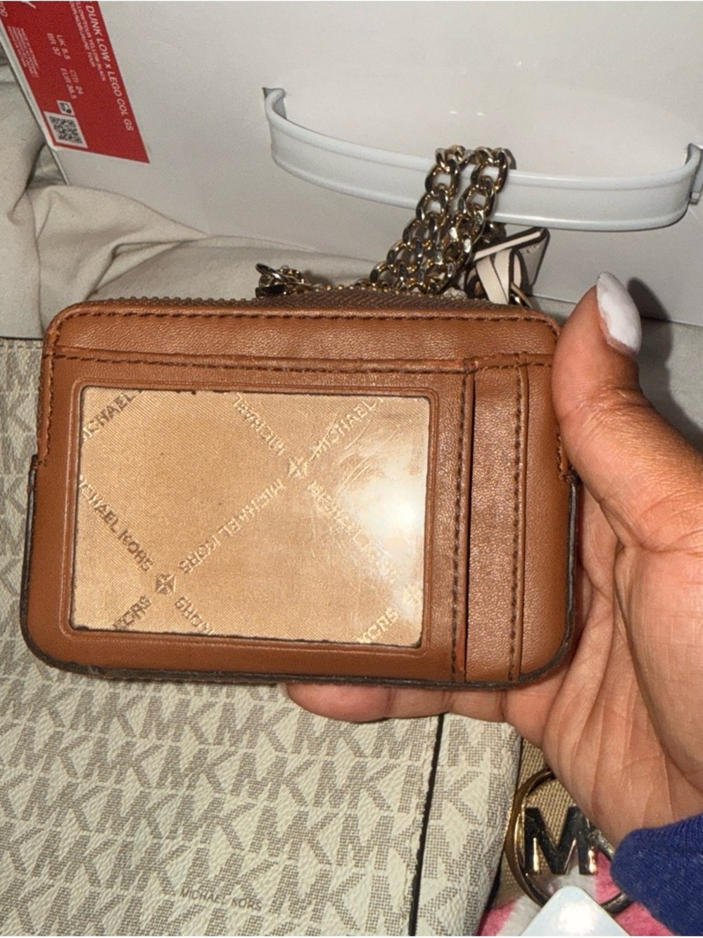 Michael Kors Beige and White Small Crossbody Pouch with Gold Hardware